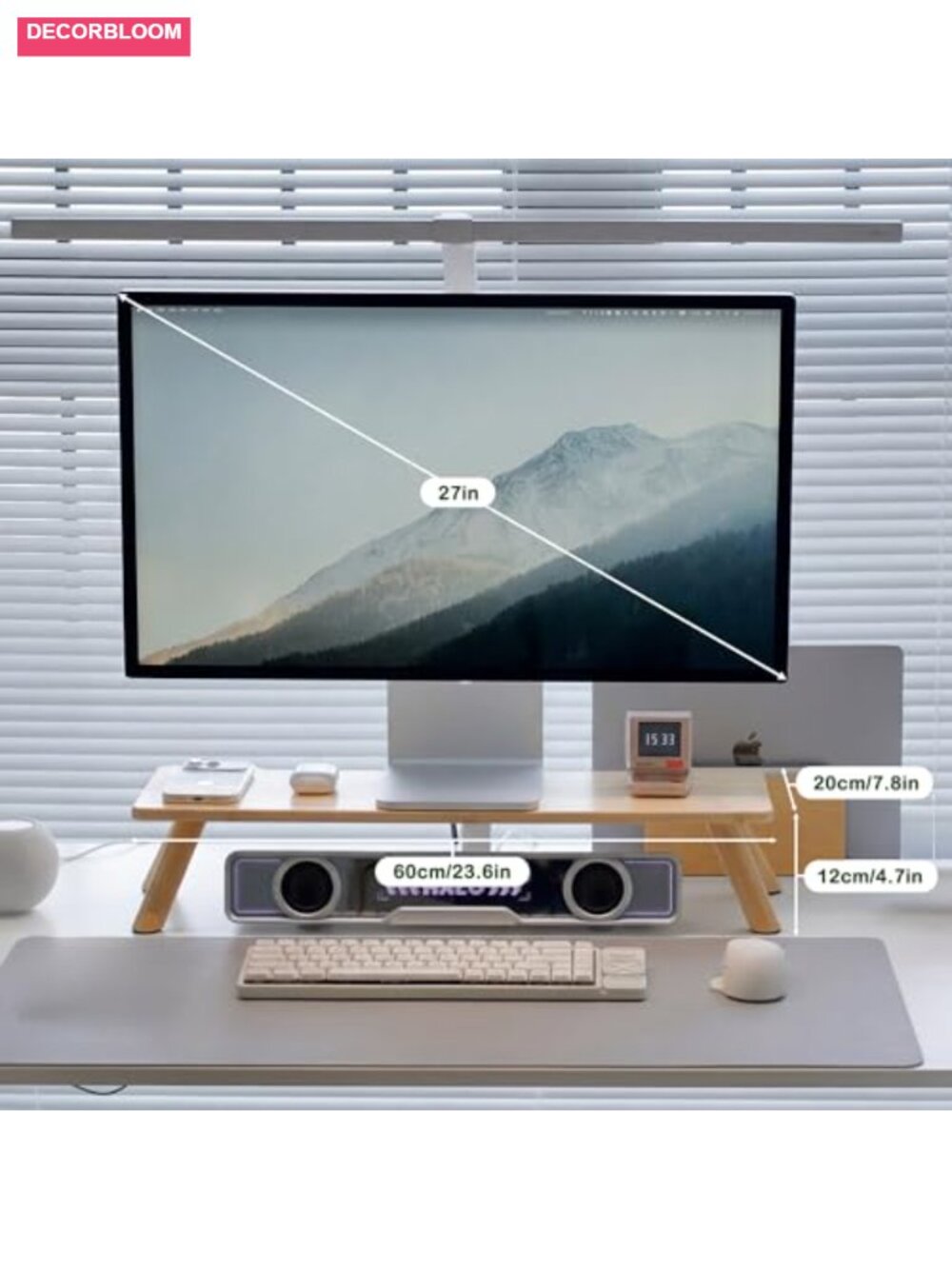 Bamboo Monitor Stand Riser with Cable Routing Slot, Ergonomic Desk Organizer - Picture 5 of 6